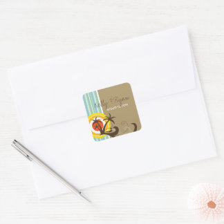Sticker Carré Holiday Sunset Tropical Palm Trees Beach Mariage