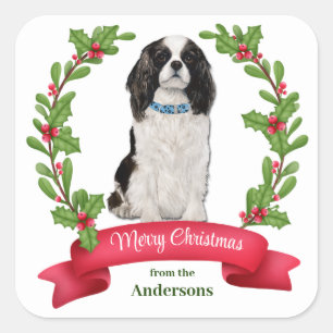 Sticker Carré Holly Banner Cavalier King Charles Spaniel Holiday