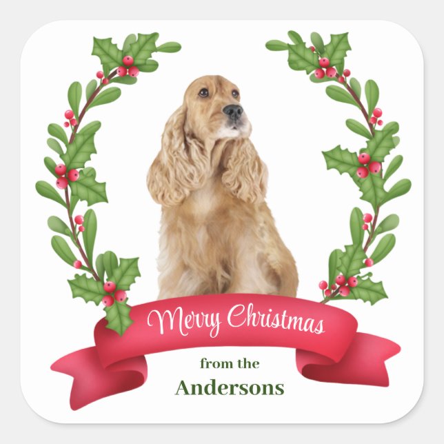 Sticker Carré Holly Banner Cocker Spaniel Christmas (Devant)