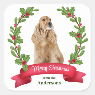 Sticker Carré Holly Banner Cocker Spaniel Christmas