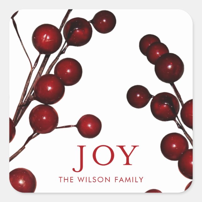 Sticker Carré Holly Berries Joy Noël Holiday (Devant)