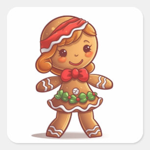 Sticker Carré Holly Jolly Gingerbread Girl