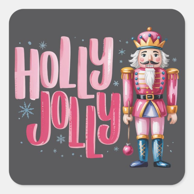 Sticker Carré Holly Jolly Nutcracker Noël Coquette Preppy (Devant)