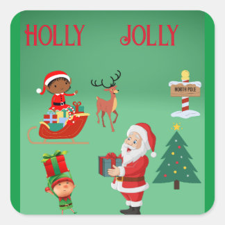 STICKER CARRÉ HOLLY JOLLY SANTA AND ELVES CHRISTMAS