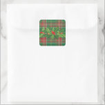 Sticker Carré Holly on Christmas Plaid 7<br><div class="desc">Sel et baies sur l'autocollant de Noël Plaid.</div>