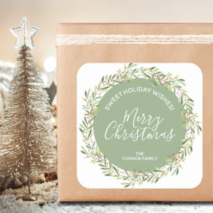 Sticker Carré Holly Wreath Noël Maison de vacances