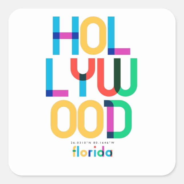 Sticker Carré Hollywood Florida Mid Century, Pop Art, (Devant)