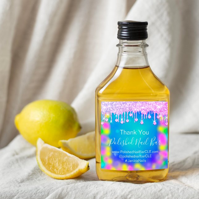 Sticker Carré Holographe Remercier les ongles de la goutte de di (Holograph Thank Diamond Drip Nails Hot Pink Blue Square Sticker)