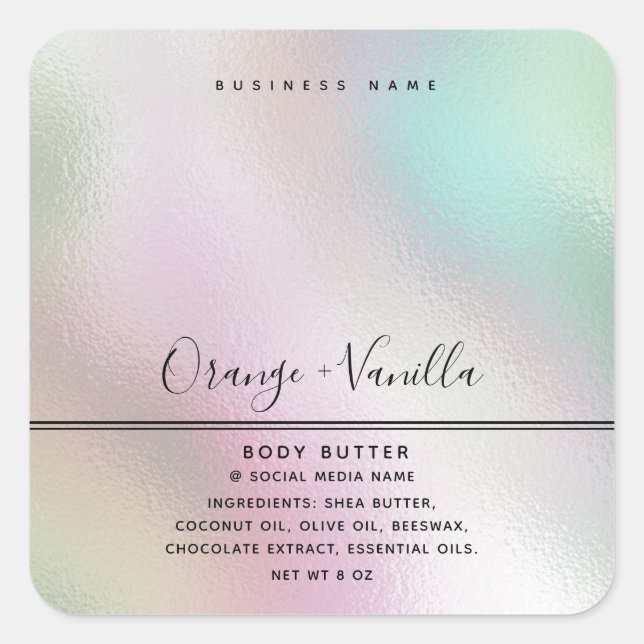 Sticker Carré Holographie de typographie de luxe moderne simple (Devant)