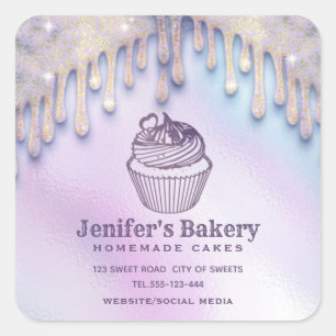 Sticker Carré Holographie moderne gouttes cupcake chef boulanger
