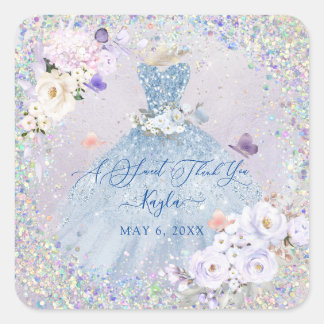 Sticker Carré Holographique Confetti Sweet 16 Dusty Blue Gown