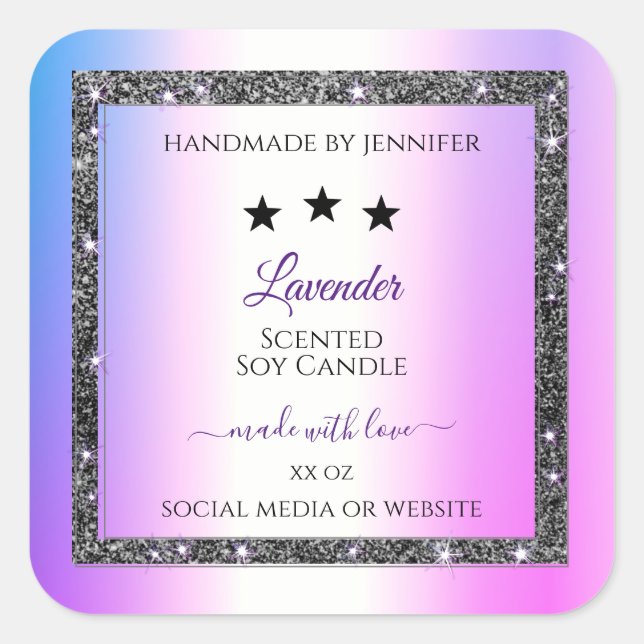 Sticker Carré Holographique couleur Parties scintillant d'argent (Devant)