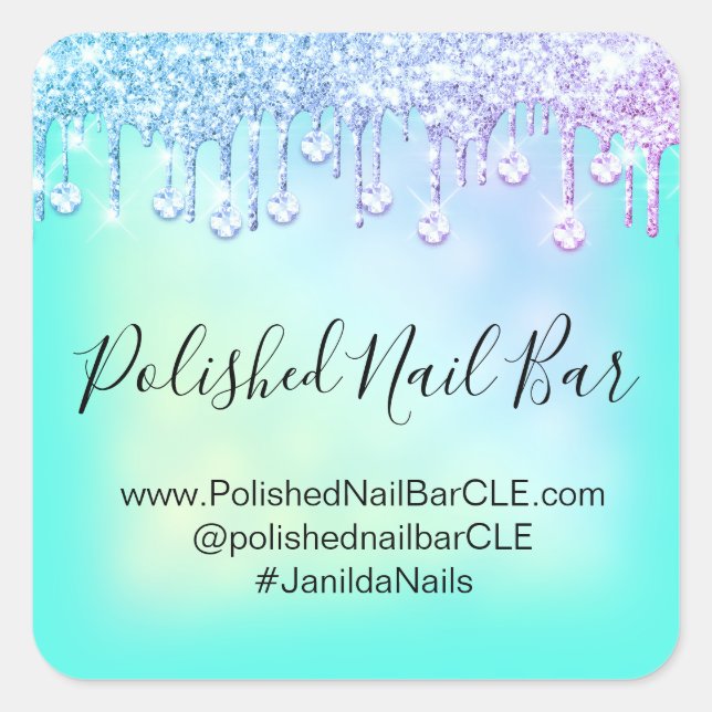 Sticker Carré Holographique Mint Blue Diamond Drives Clou rose (Devant)