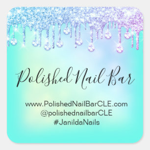 Sticker Carré Holographique Mint Blue Diamond Drives Clou rose