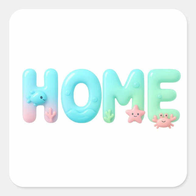 Sticker Carré HOME Glossy Pastel Ocean Word (Devant)