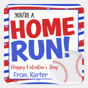 Sticker Carré Home Run Baseball Saint-Valentin