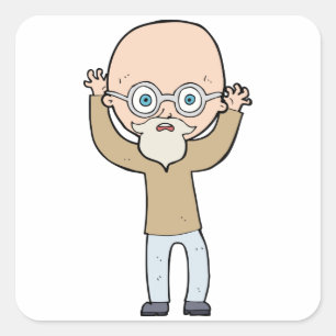 Sticker Carré Homme âgé drôle, chauve et excentrique avec barbe