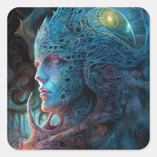 Sticker Carré Homme Alien Surreal Sci-Fi Art