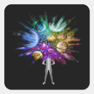 Sticker Carré Homme avec tête de Nebula de Galaxie Universe