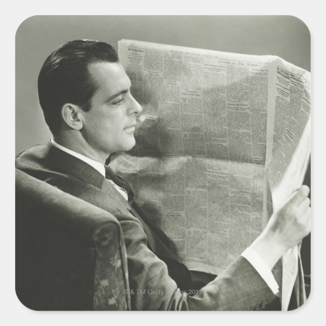 Sticker Carré Homme d'affaires lisant le journal (Devant)