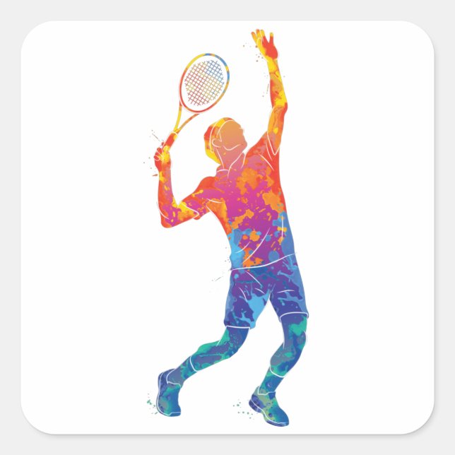 Sticker Carré Homme de tennis Watercolor (Devant)