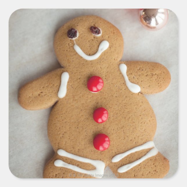 Sticker Carré Homme en pain d'épices souriant (Devant)