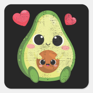 Sticker Carré Hommes De La Journée Cute Avocado Et Baby Kawaii V