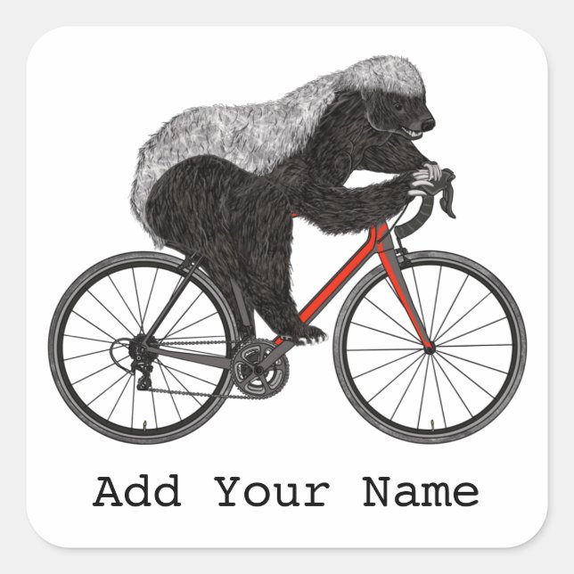 Sticker Carré Honey Badger Cyclist Funny Badass Cyclist Ajouter  (Devant)