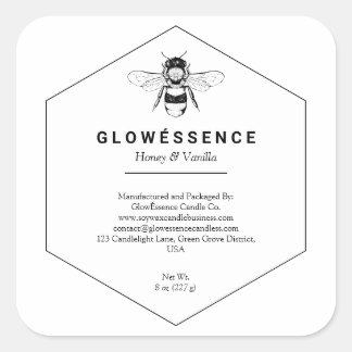 Sticker Carré Honey bee honeycomb Vanilla Wax Candle Homemade