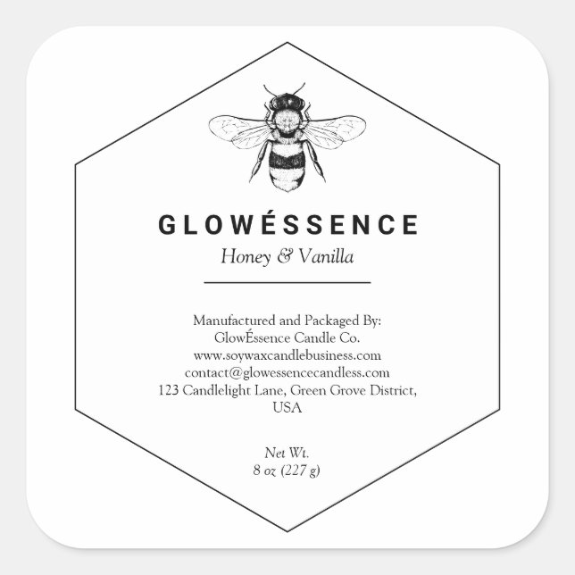 Sticker Carré Honey bee honeycomb Vanilla Wax Candle Homemade (Devant)
