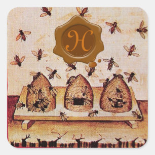 STICKER CARRÉ HONEY BEE, MONOGRAMME DE SCEAU DE CIRE BROWN