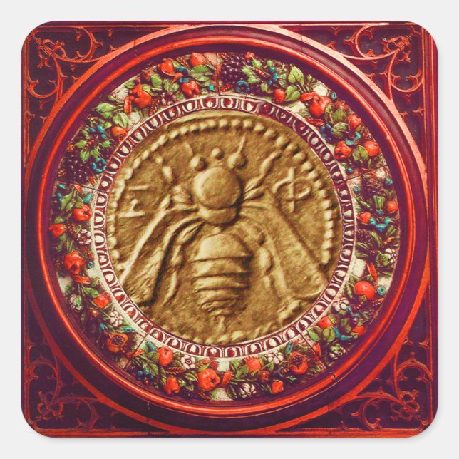 STICKER CARRÉ HONEY BEE / ROUGE VERT FLORENTINE FLORALE COWN (Devant)