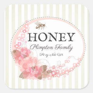 Sticker Carré Honey Bee Rustic Floral Striped Beige
