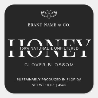 Sticker Carré Honey Jar Label Minimalist Black & White Packaging