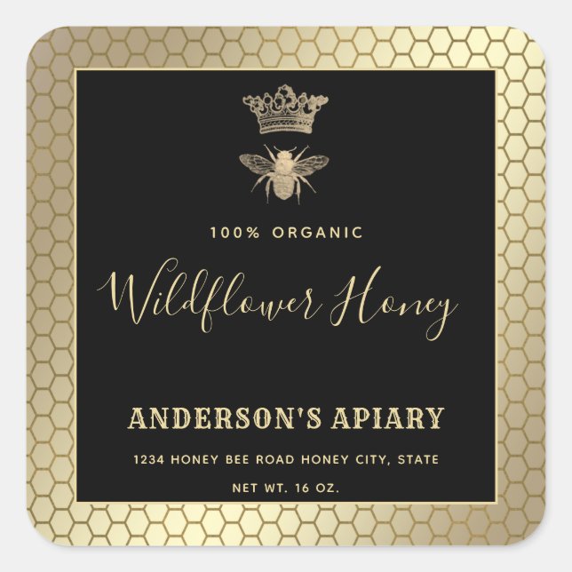 Sticker Carré Honey jar script moderne queen bee (Devant)
