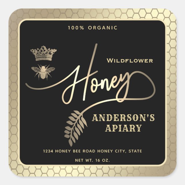 Sticker Carré Honey jar script moderne queen bee carré autocolla (Devant)