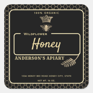 Sticker Carré Honey jar script moderne queen bee carré autocolla