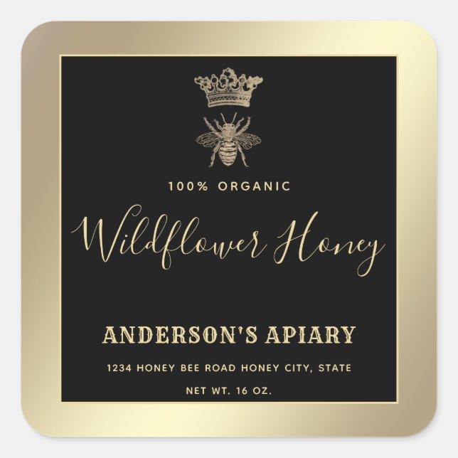 Sticker Carré Honey jar script moderne queen bee carré autocolla (Devant)