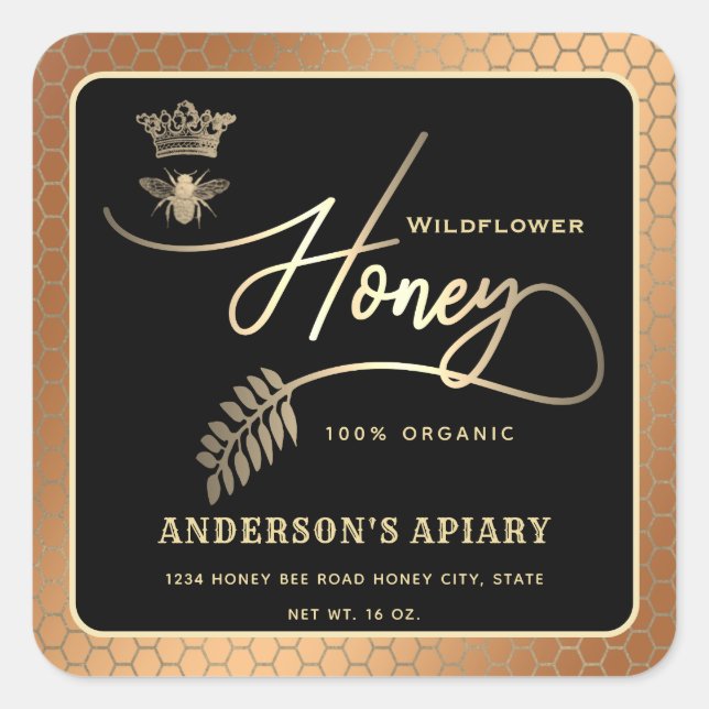 Sticker Carré Honey jar script moderne queen bee carré autocolla (Devant)