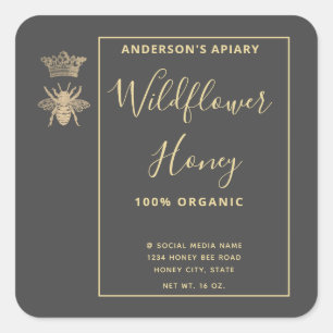 Sticker Carré Honey jar script moderne queen bee carré autocolla
