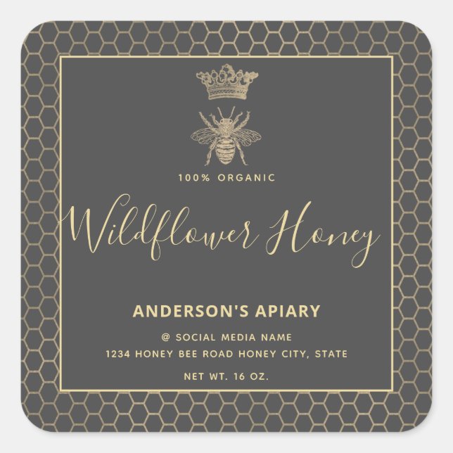 Sticker Carré Honey jar script moderne queen bee carré autocolla (Devant)