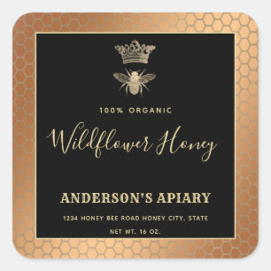 Sticker Carré Honey jar script moderne queen bee carré autocolla