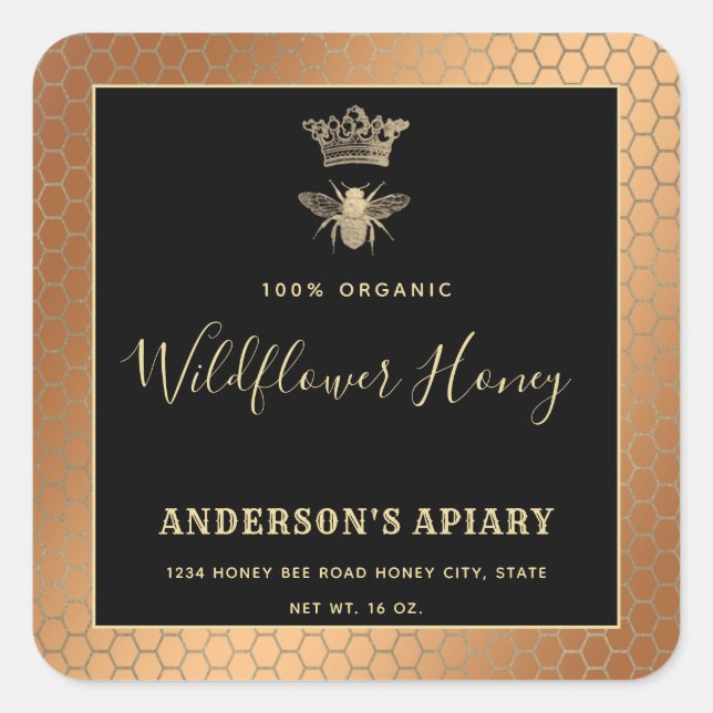 Sticker Carré Honey jar script moderne queen bee carré autocolla (Devant)