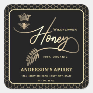 Sticker Carré Honey jar script moderne queen bee carré autocolla