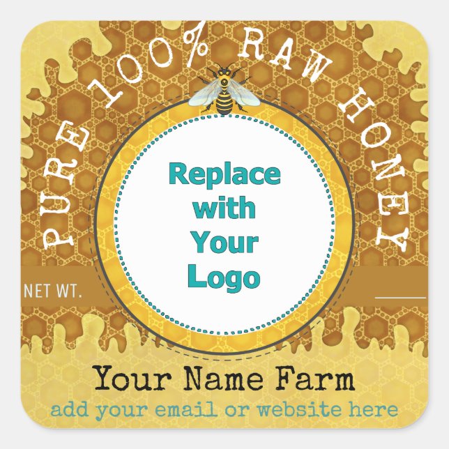 Sticker Carré Honeybee Honey Jar Apiary logo | Honeypeb Bee V2 (Devant)