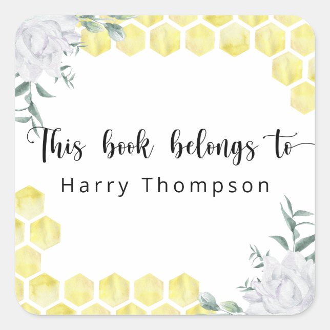 Sticker Carré Honeycombs - ce livre appartient à (Devant)