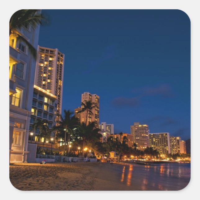Sticker Carré Honolulu, Oahu, Hawaii. Exposition nocturne (Devant)