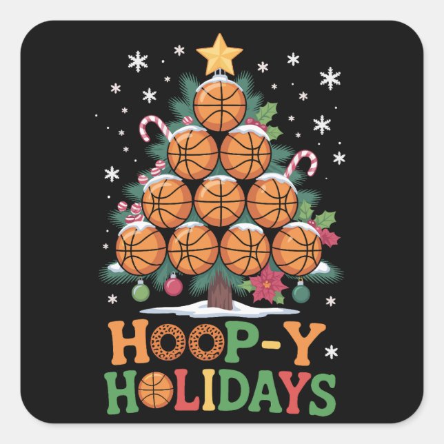 Sticker Carré Hoop-y Holidays Basketball Christmas Holiday Sport (Devant)