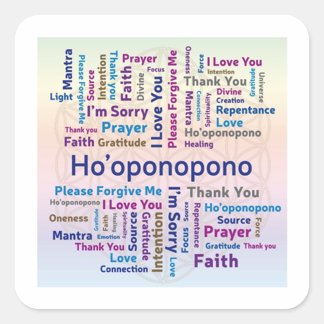 Sticker Carré Ho'oponopono Word Cloud - Mantra - Self Love (Devant)