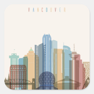 Sticker Carré Horizon de ville de Vancouver, Canada  